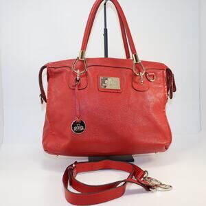 Rowallan of Scotland Red Pebbled Leather Satchel Tote w/ Crossbody Strap